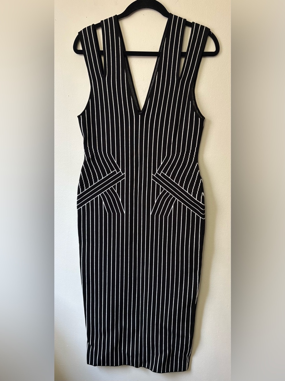 Anthropology Sleeveless Black Pinstripe V-Neck Sheath Dress